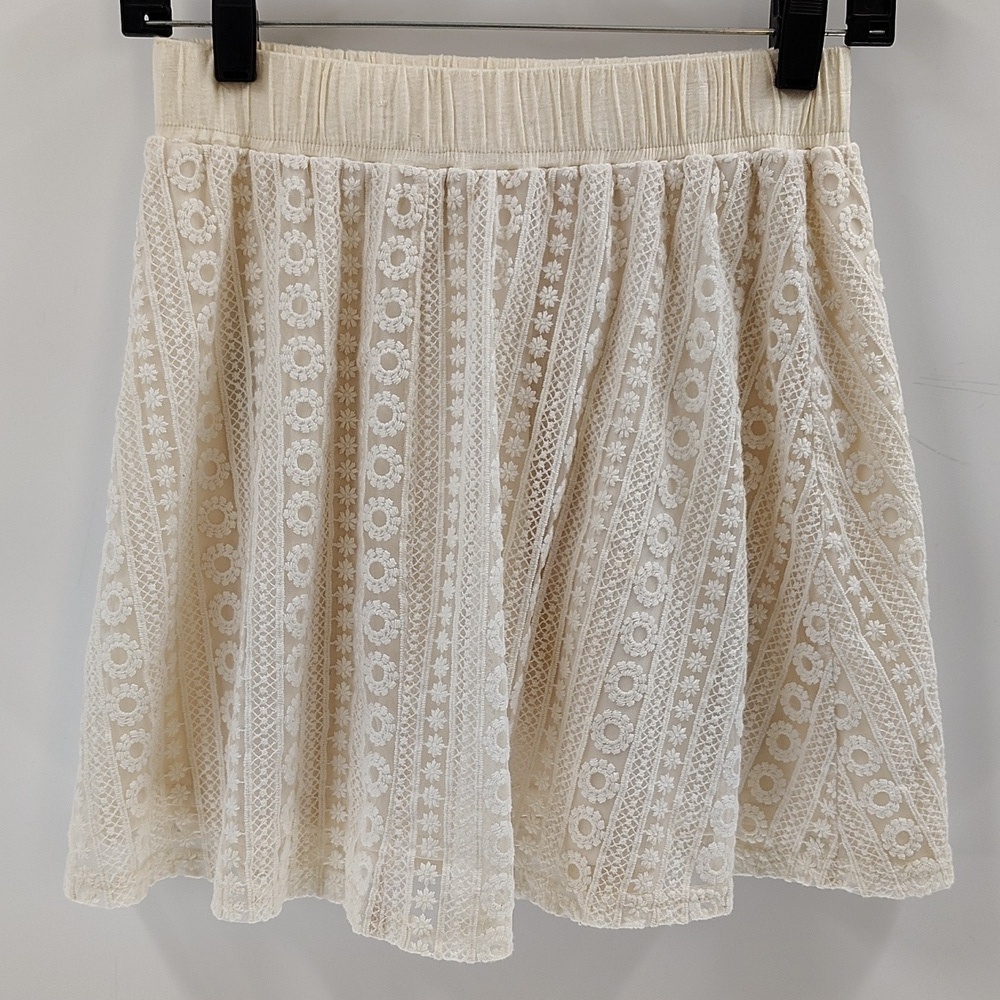 Ark & Co Mini A Line Skirt Size Small Cream Brocade Lace Overlay Lined - Picture 4 of 4